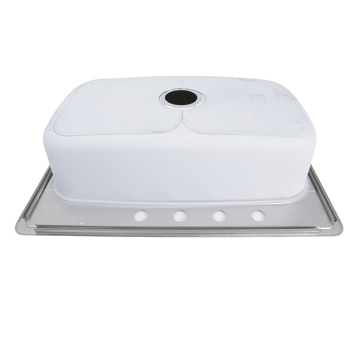 Nantucket 33" Large Rectangle Single Bowl 18 Gauge Stainless Steel Drop In Kitchen Sink - NS3322-8 on a stainless steel panel.