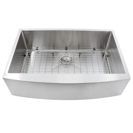 Nantucket 33" Pro Series Small Radius Farmhouse Apron Front Stainless Steel Sink - Apron332210-SR-16 viewed from above showcasing its sleek design and stainless steel finish.