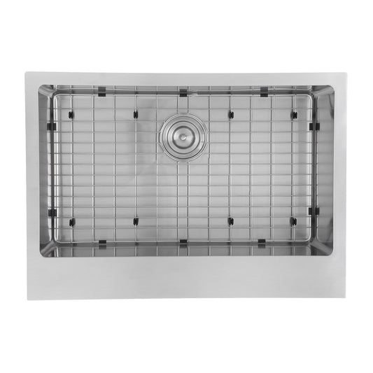 Nantucket EZApron30 Patented Design Stainless Steel Apron Sink - EZApron30 top view with grid and drain.
