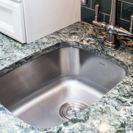 Nantucket Rectangle Undermount Stainless Steel Bar/Prep Sink, 18 Gauge - NS20 installed in granite countertop.