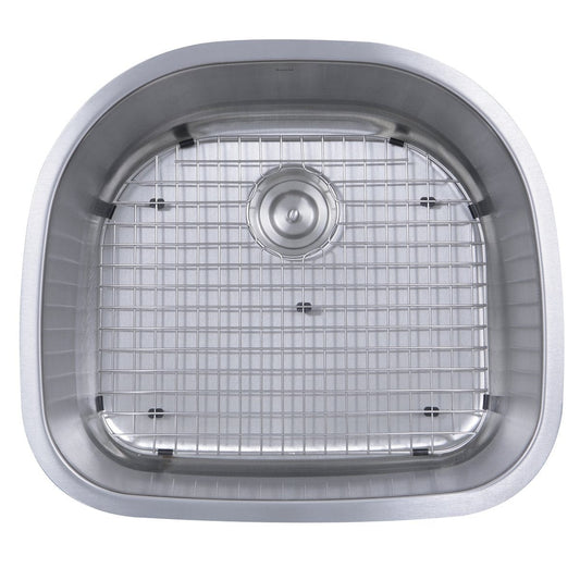 Nantucket Sconset 23" D-Bowl Undermount Stainless Steel Kitchen Sink, 16 Gauge - NS03i-16 with protective grid.