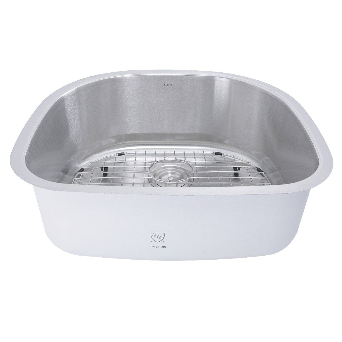 Nantucket Sconset 23" D-Bowl Undermount Stainless Steel Kitchen Sink, 16 Gauge - NS03i-16 with interior grid and satin finish.