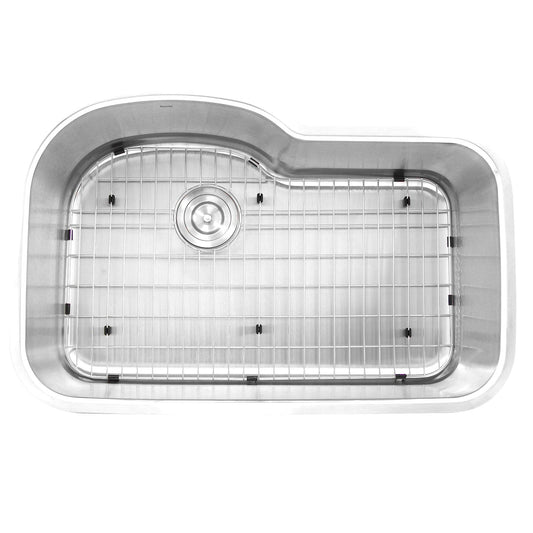 Nantucket Single Bowl Oblong Undermount Stainless Steel Kitchen Sink, 16 Gauge - MOBYXL-16 with grid.