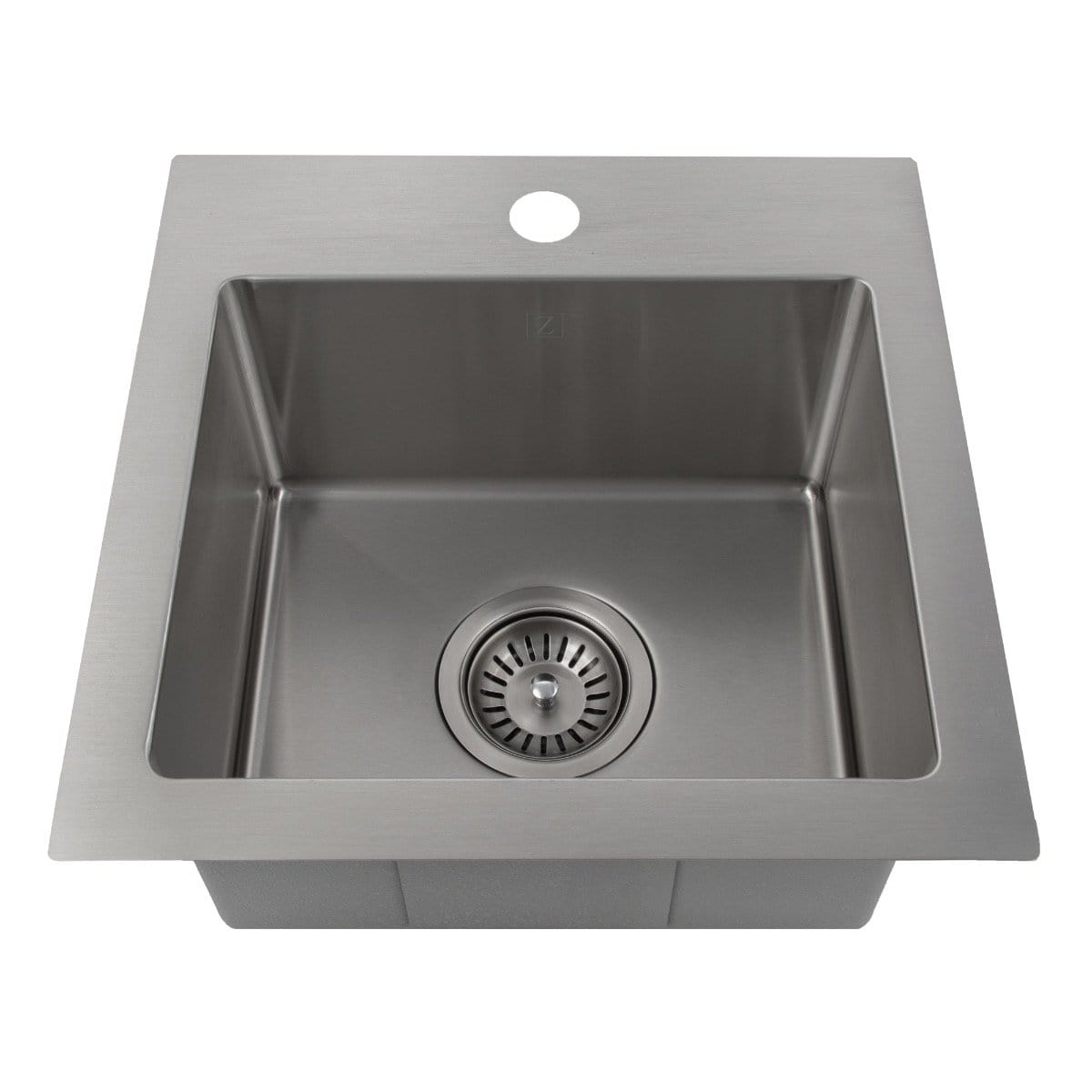 ZLINE Donner 15" Topmount Single Bowl Bar Sink in Stainless Steel (STS-15) top view showcasing its design and drainage.