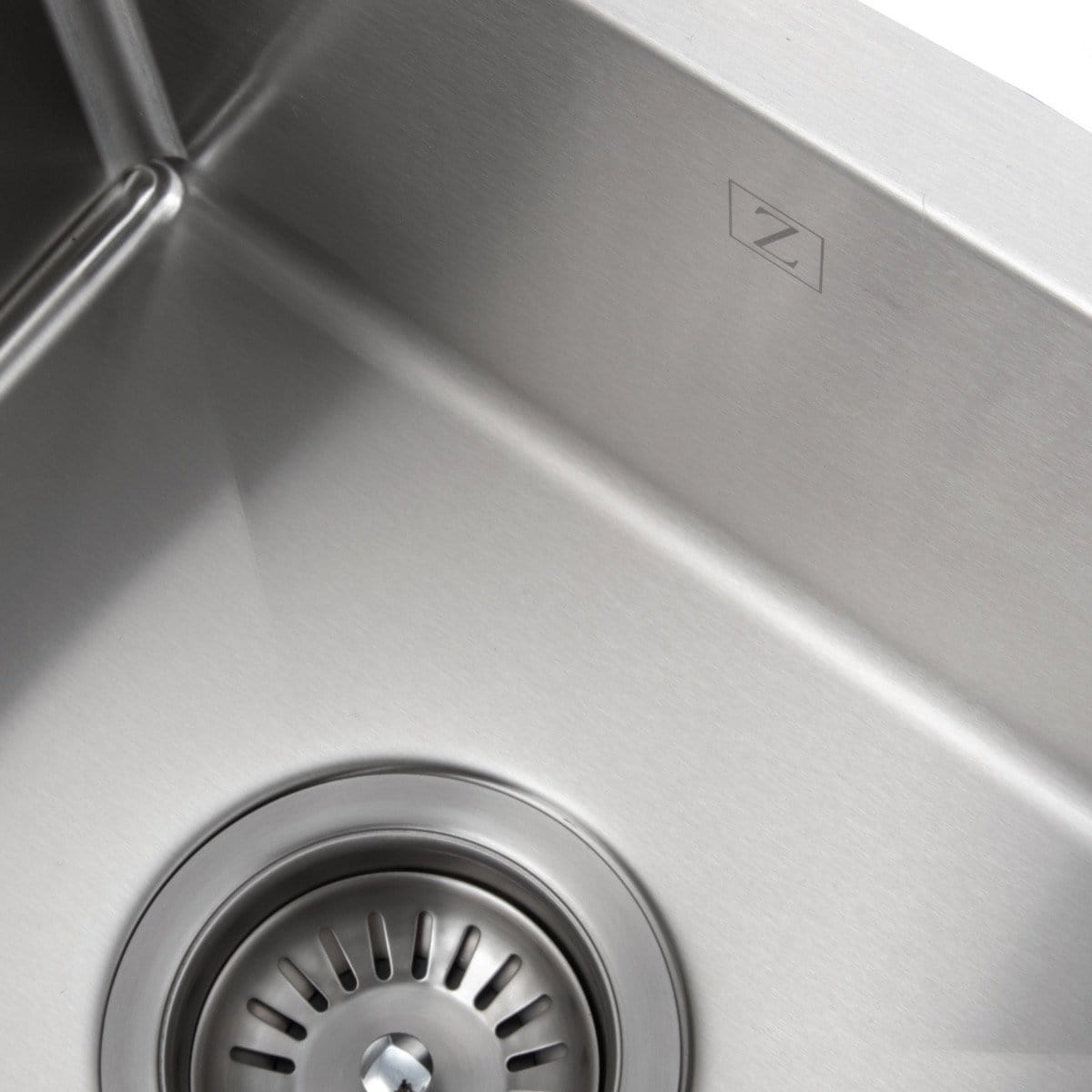 ZLINE Boreal 15" Undermount Single Bowl Bar Sink in Stainless Steel (SUS-15) close-up view of stainless steel finish and drain.