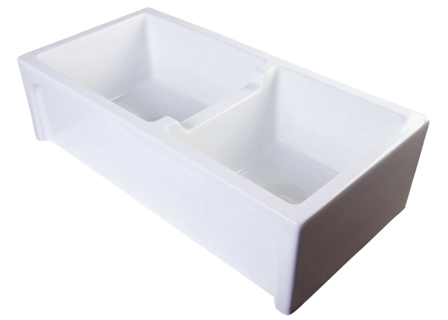 ALFI 36" White Arched Apron Thick Wall Fireclay Double Bowl Farm Sink AB3618ARCH-W