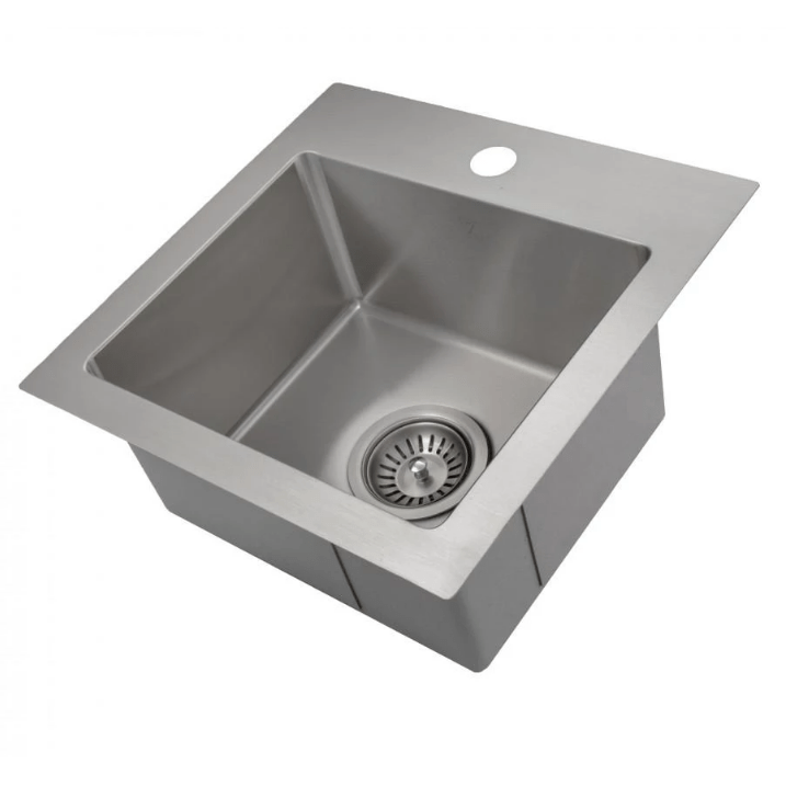 ZLINE Donner 15" Topmount Single Bowl Bar Sink in Stainless Steel (STS-15) with drain strainer and sleek design.