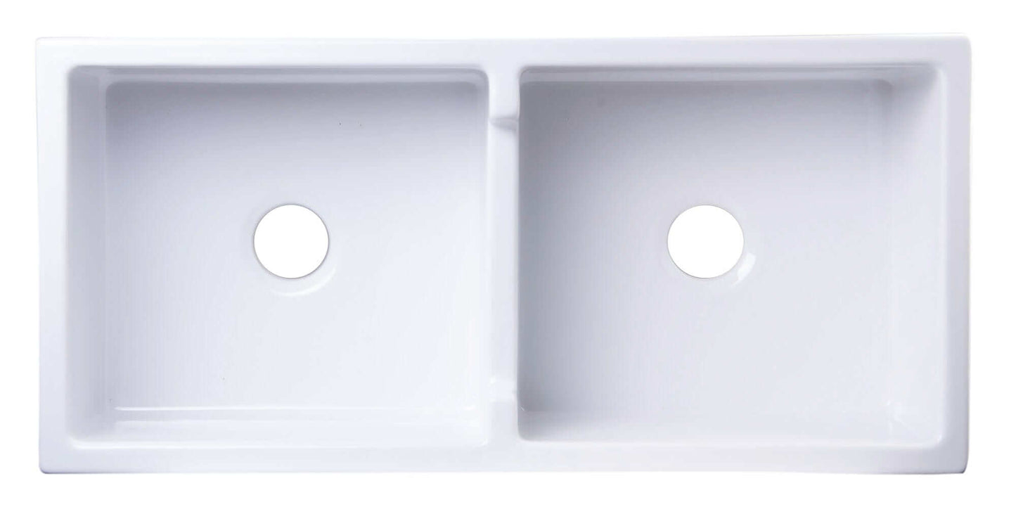 ALFI 39" White Smooth Apron Thick Wall Fireclay Double Bowl Farm Sink AB3918DB-W