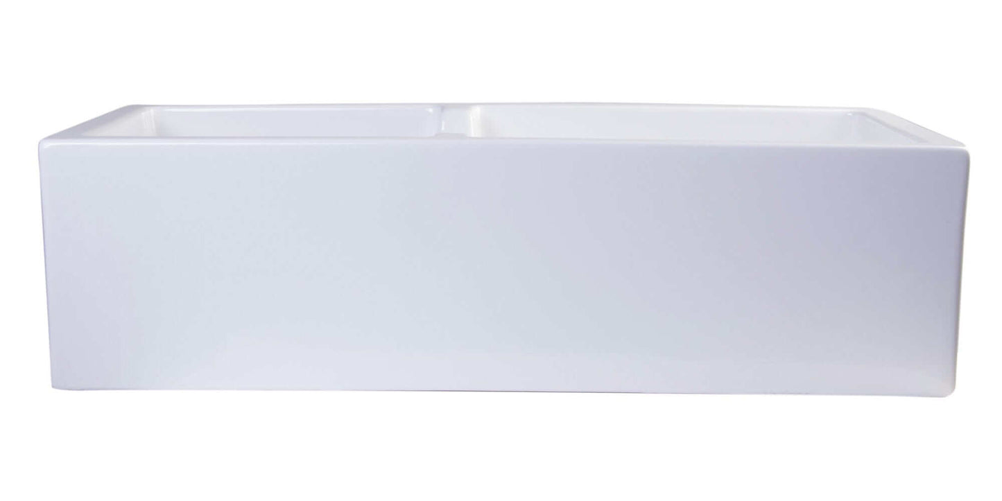 ALFI 36" White Smooth Apron Thick Wall Fireclay Double Bowl Farm Sink AB3618DB-W front view