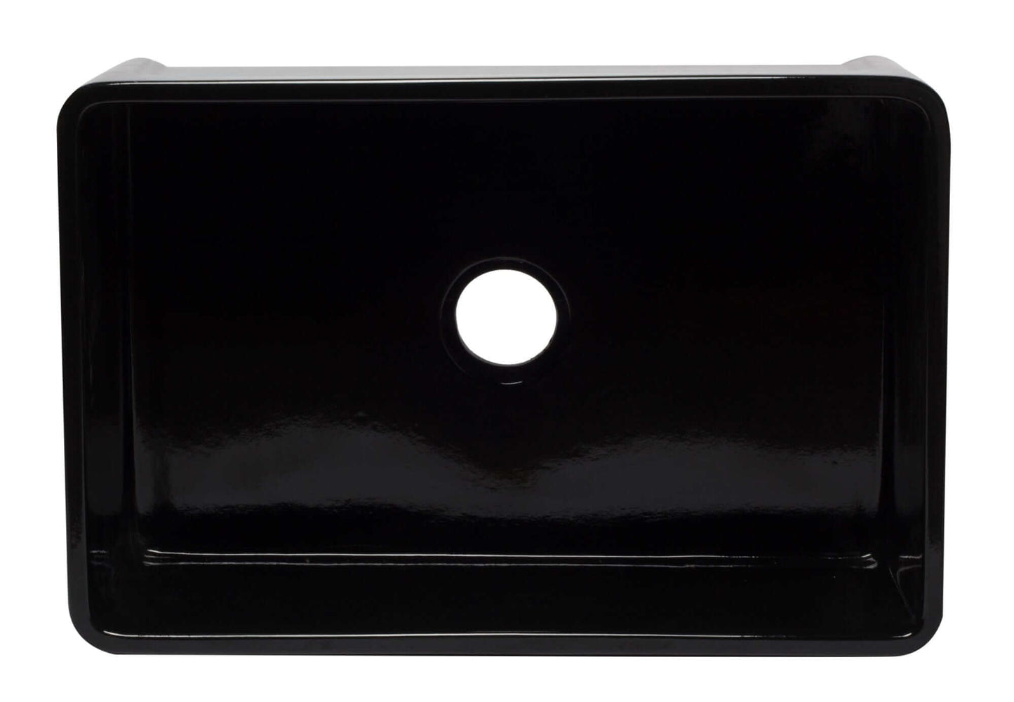 ALFI 30" Black Reversible Single Fireclay Farm Kitchen Sink AB3020SB-BG top view showcasing glossy black finish.