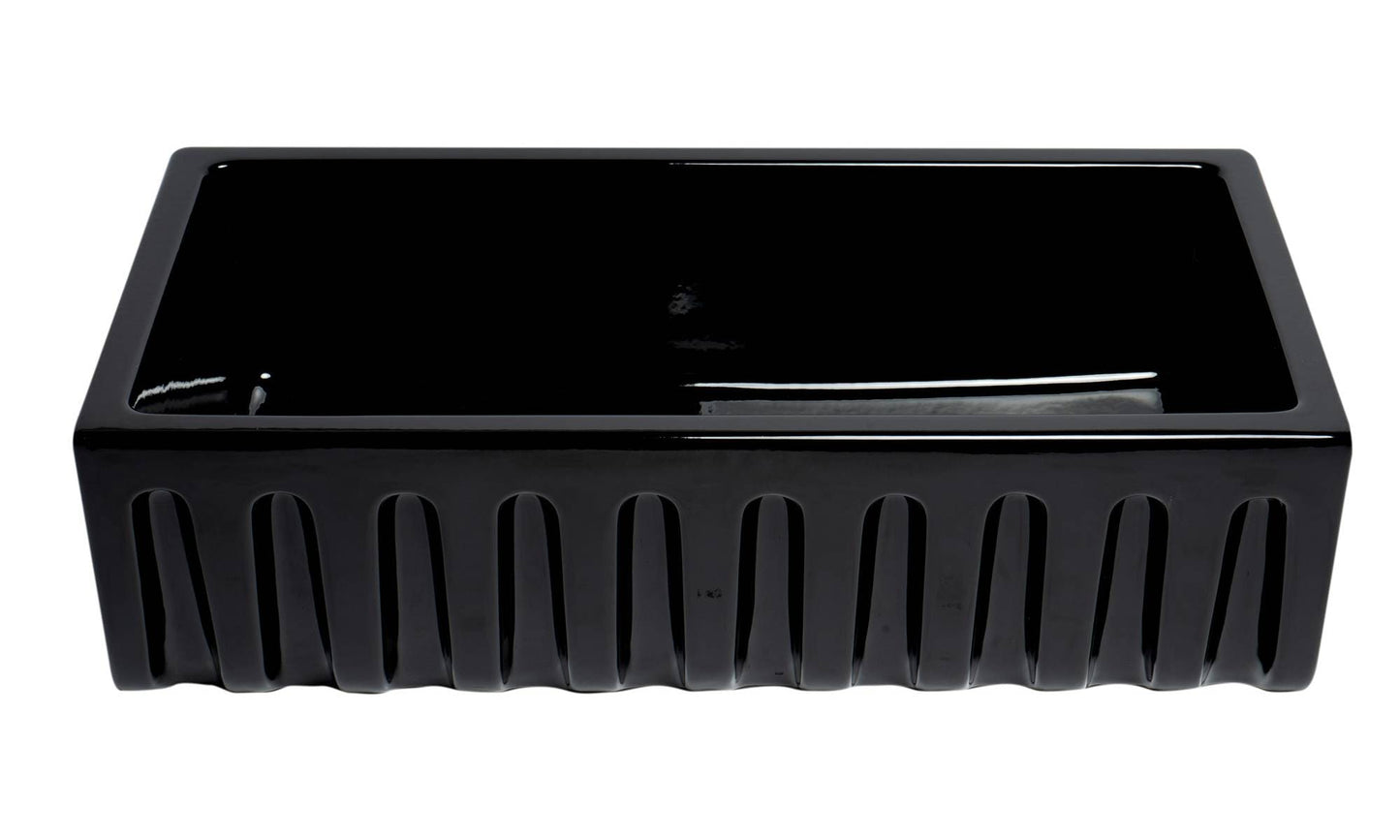 ALFI 36" Black Gloss Reversible Smooth / Fluted Single Bowl Fireclay Farm Sink AB3618HS-BG top view