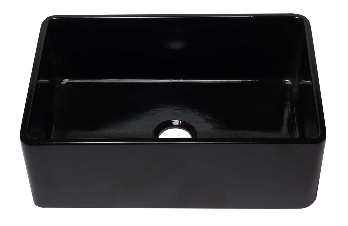 ALFI 30" Black Reversible Single Fireclay Farm Kitchen Sink AB3020SB-BG featuring a glossy black finish.