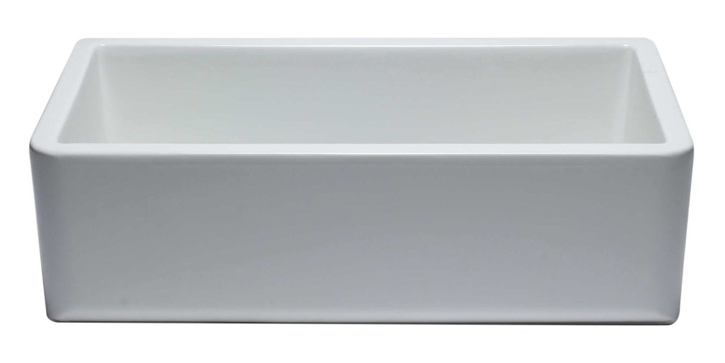 ALFI 33" White Smooth Apron Fireclay Farmhouse Sink showcasing traditional Italian craftsmanship and extra-thick construction.