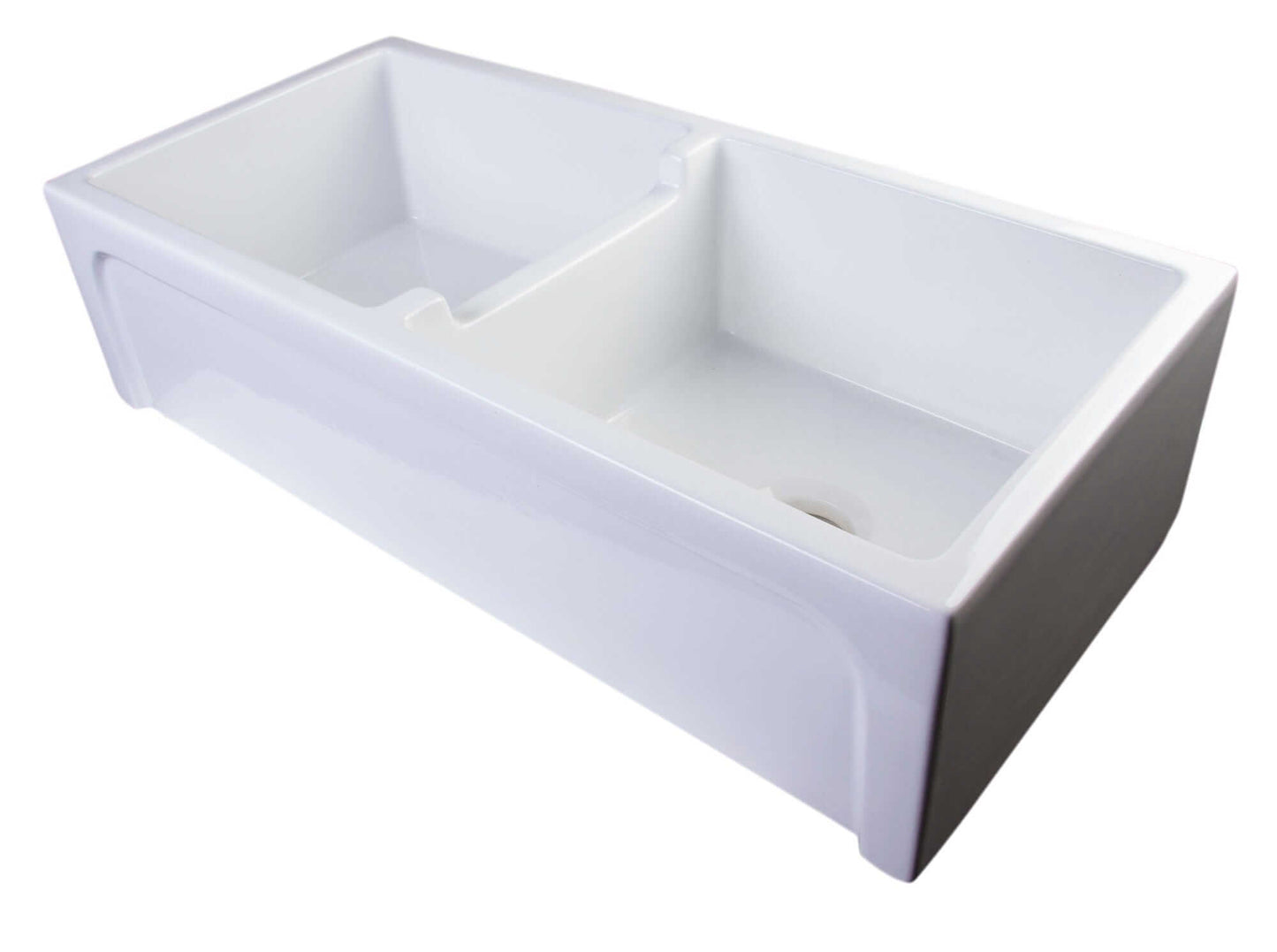 ALFI 39" Arched Thick Wall Fireclay Double Bowl Farm Sink AB3918ARCH-W in a sleek white finish