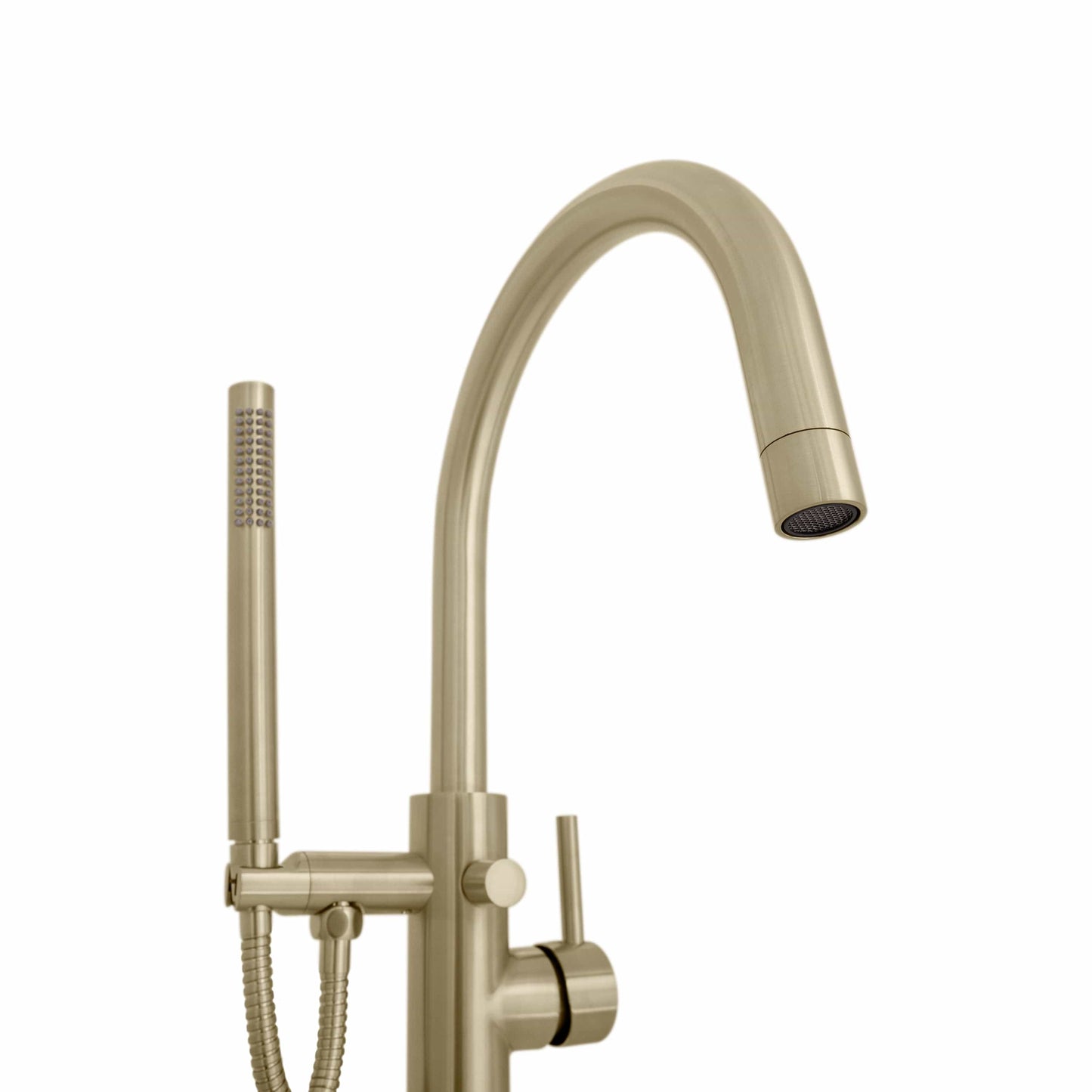 ZLINE Emerald Bay Bath Tub Filler in modern design with a high arc spout and pull-out sprayer.