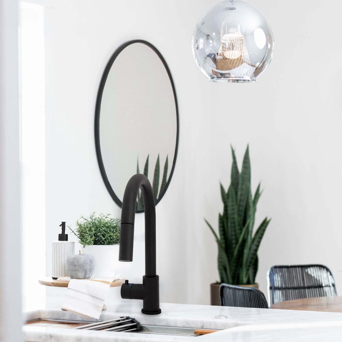 ZLINE Gemini Touchless Kitchen Faucet (GEM-KFS-MB) in Matte Black finish, featuring modern design and motion-sensing technology.