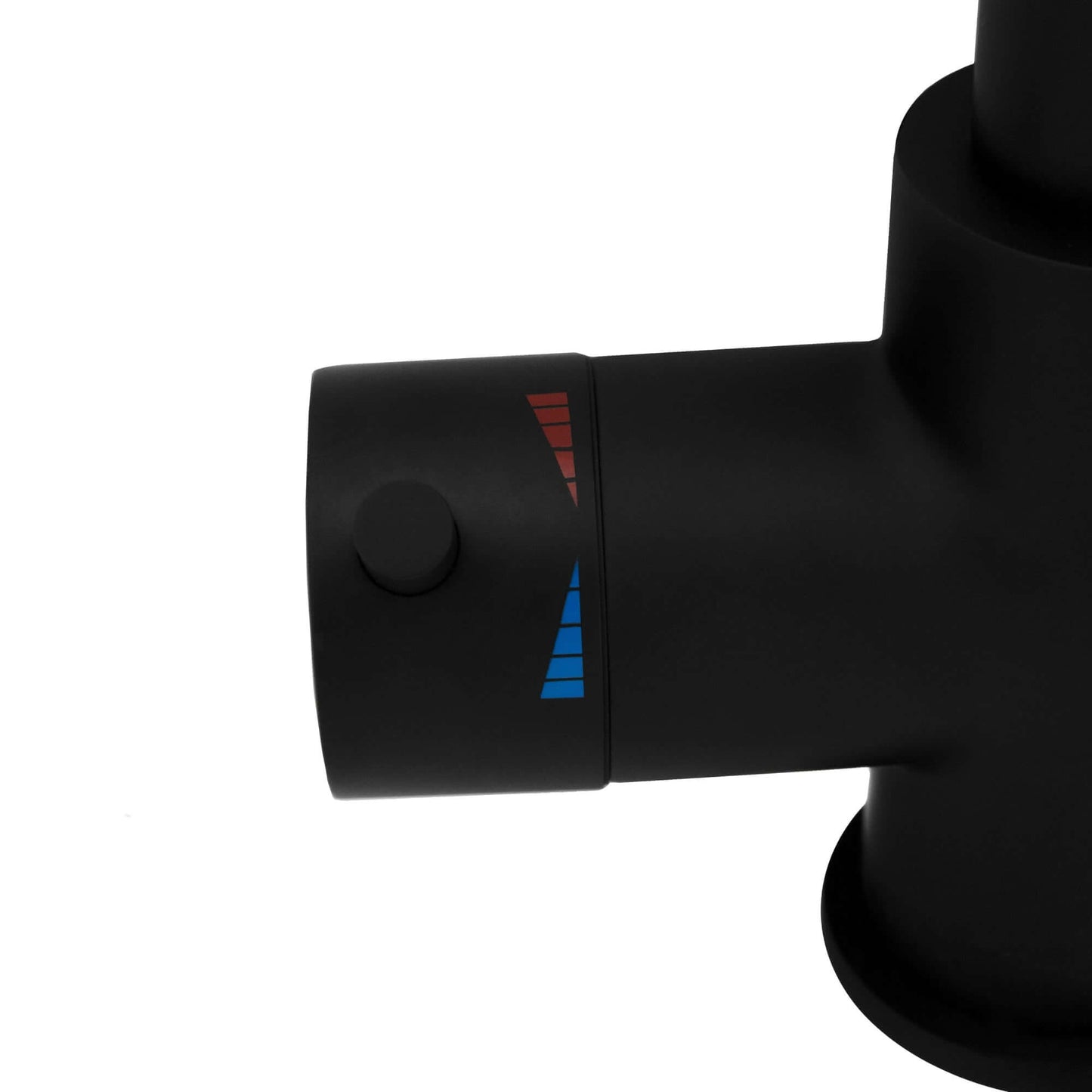 ZLINE Gemini Touchless Kitchen Faucet (GEM-KFS-MB) close-up showing the control handle and temperature indicators in matte black.