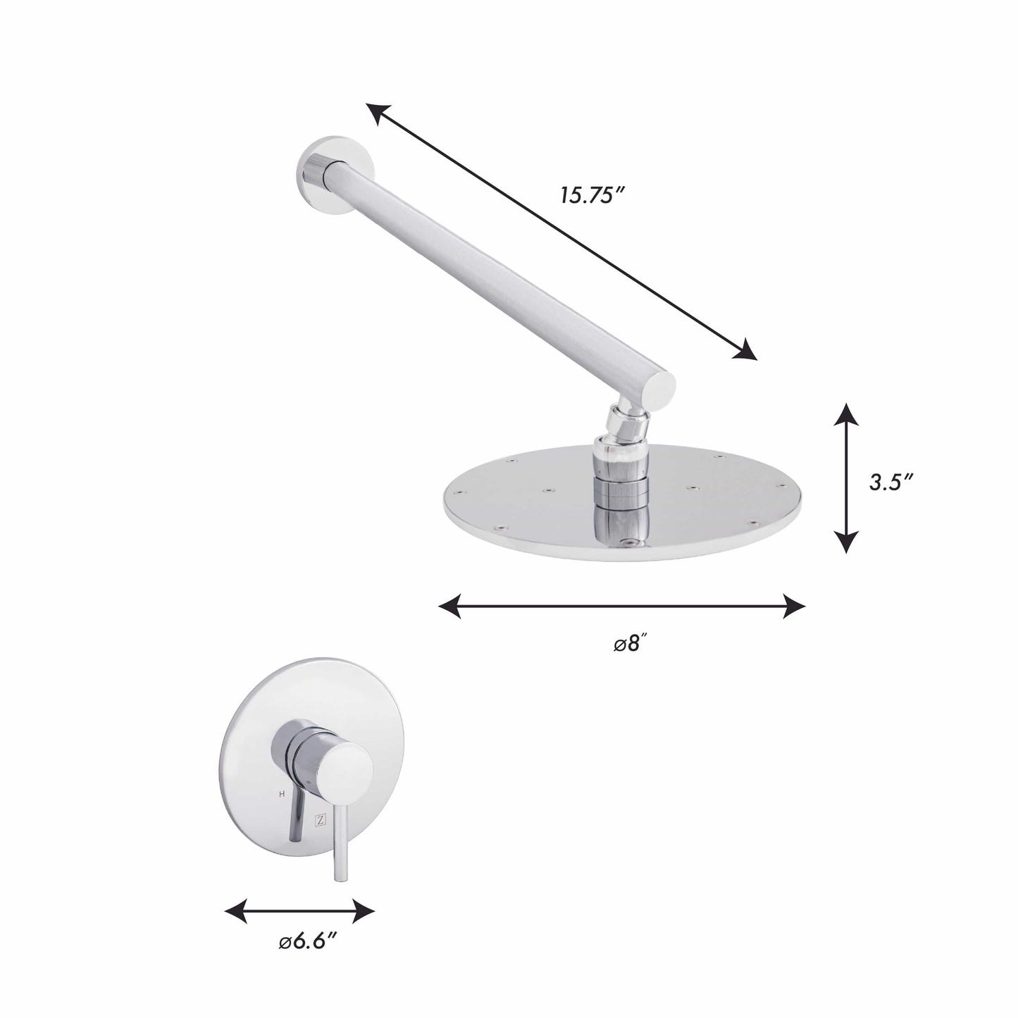ZLINE El Dorado Shower Faucet dimensions showcasing a contemporary shower faucet design in premium chrome finish.