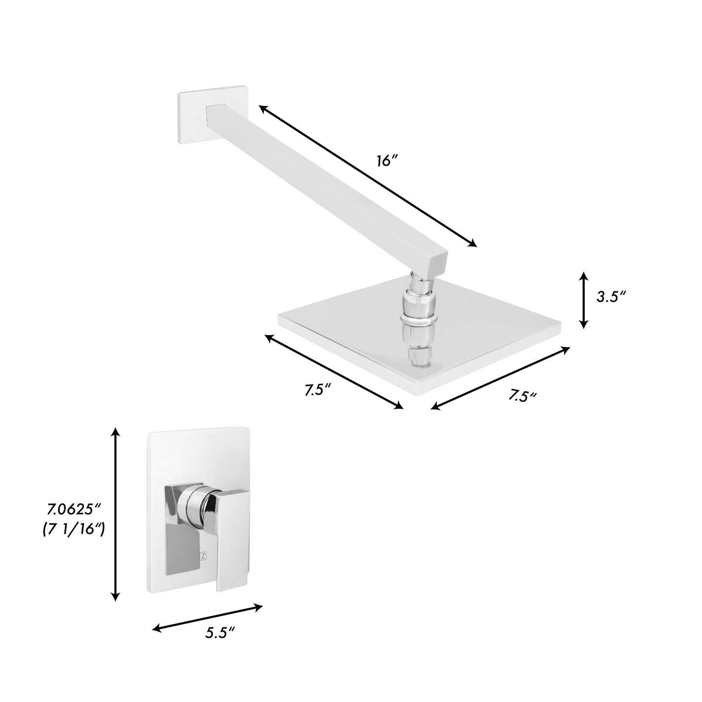 ZLINE Bliss Shower Faucet (BLS-SHF-PG) dimensions and specifications in polished gold finish.