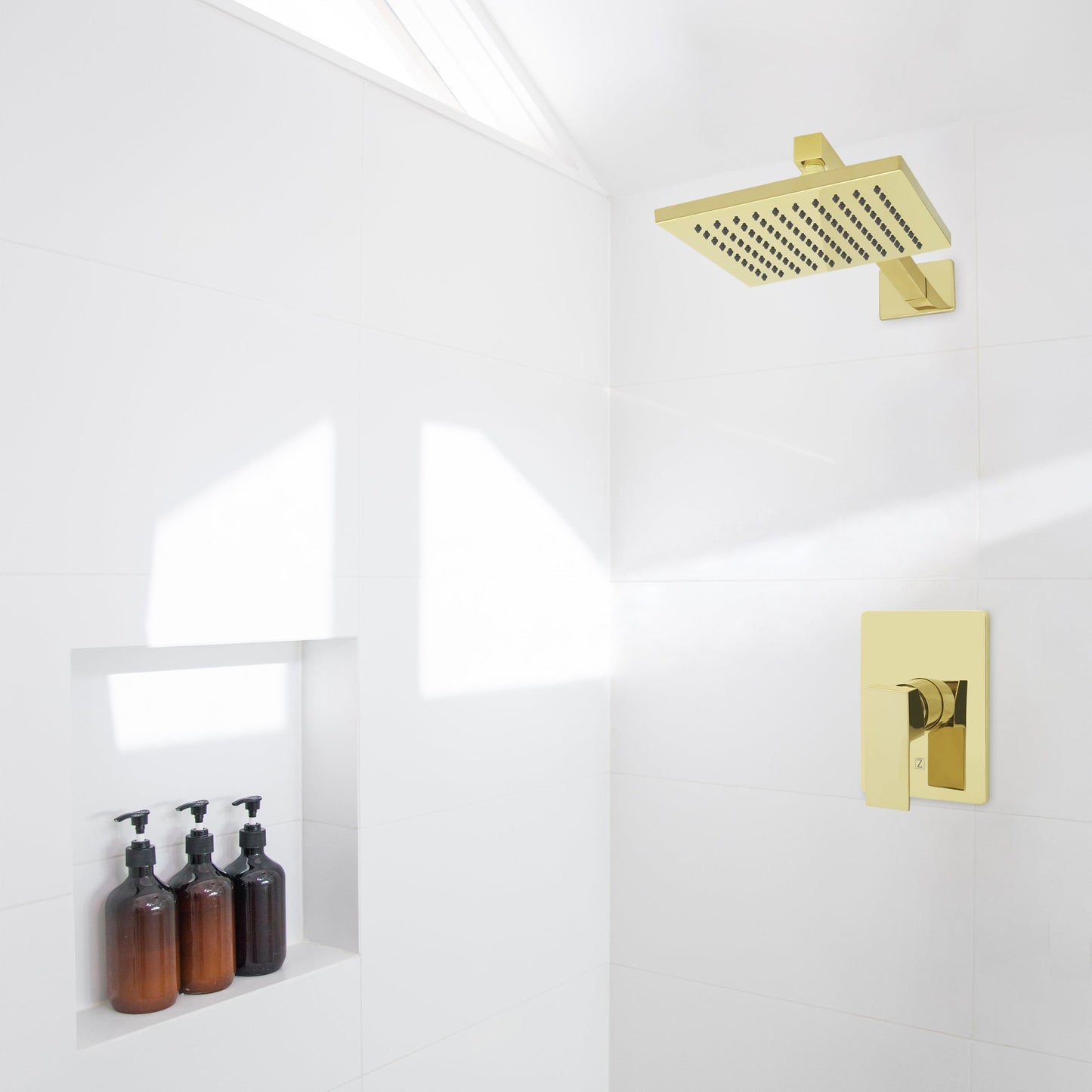 ZLINE Bliss Shower Faucet (BLS-SHF-PG) in a luxurious polished gold finish in modern shower setting.