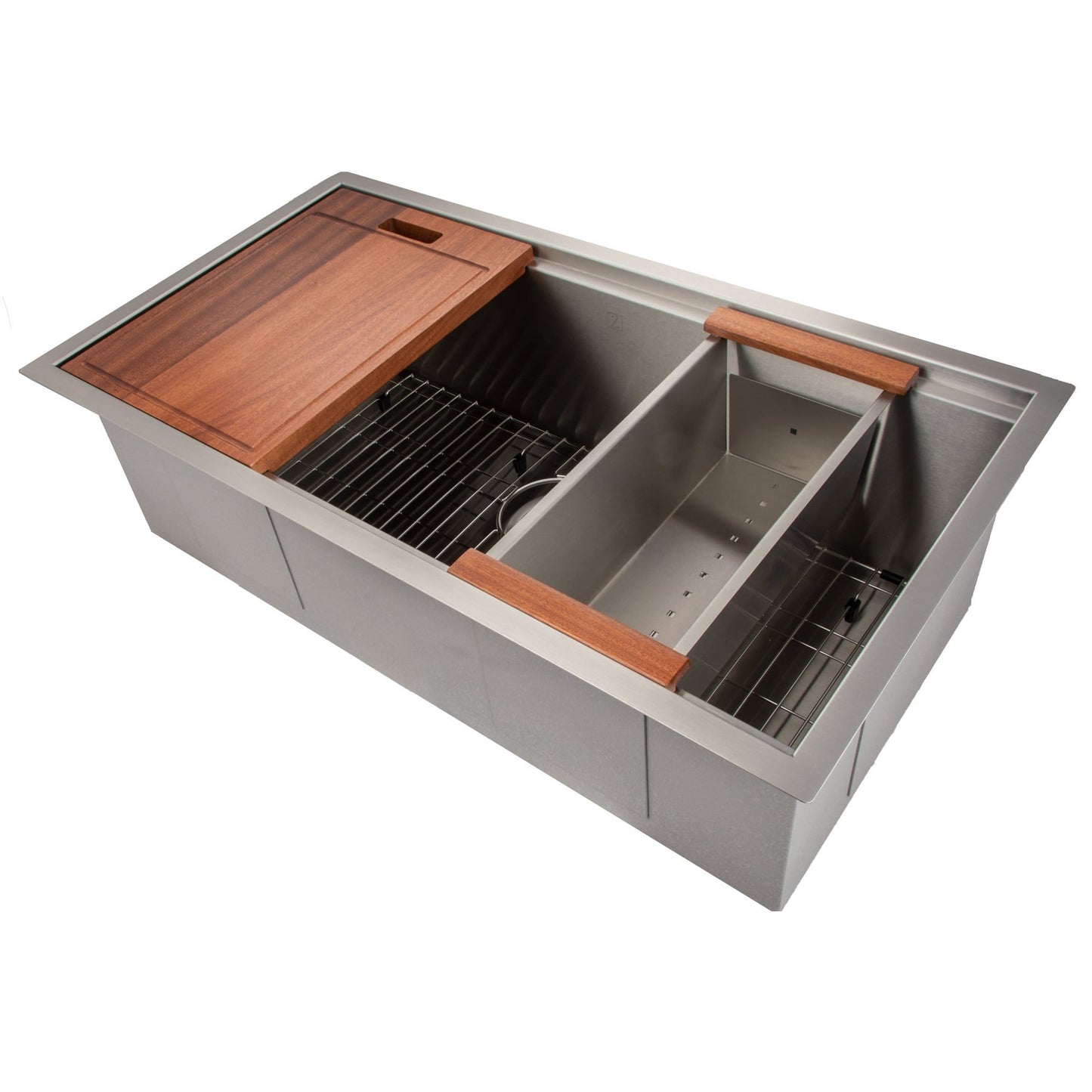 ZLINE Garmisch 33" Undermount Single Bowl Sink in Stainless Steel with Accessories (SLS-33) showcasing a professional workstation design.