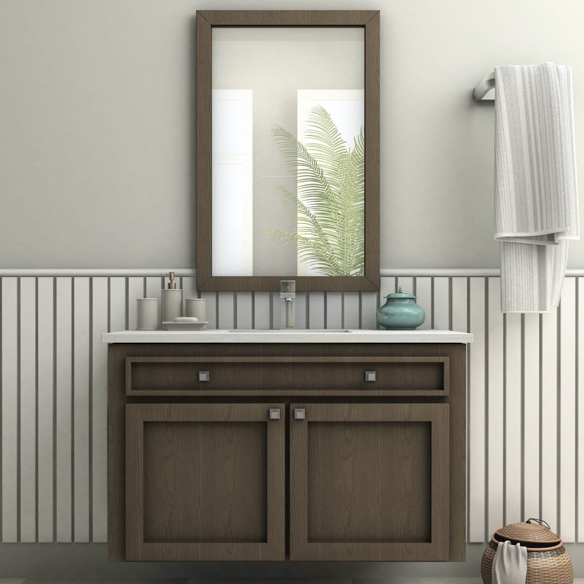 ZLINE North Lake Bath Faucet in Chrome paired with a stylish bathroom vanity and mirror for a serene design.