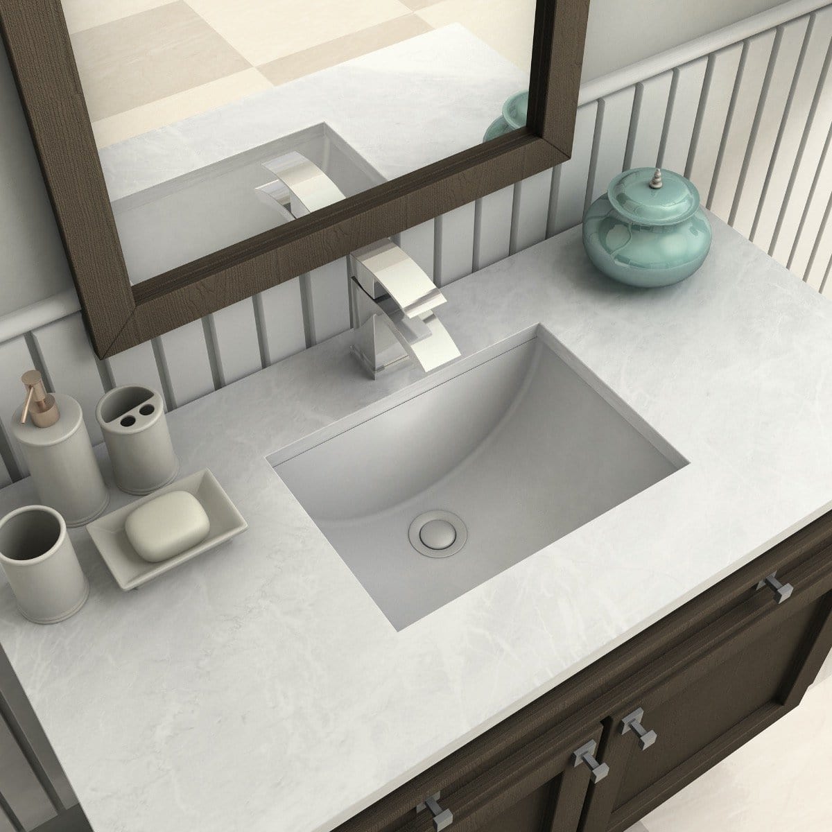 ZLINE Zephyr Bath Faucet in Chrome installed in a sleek modern bathroom countertop with basin.