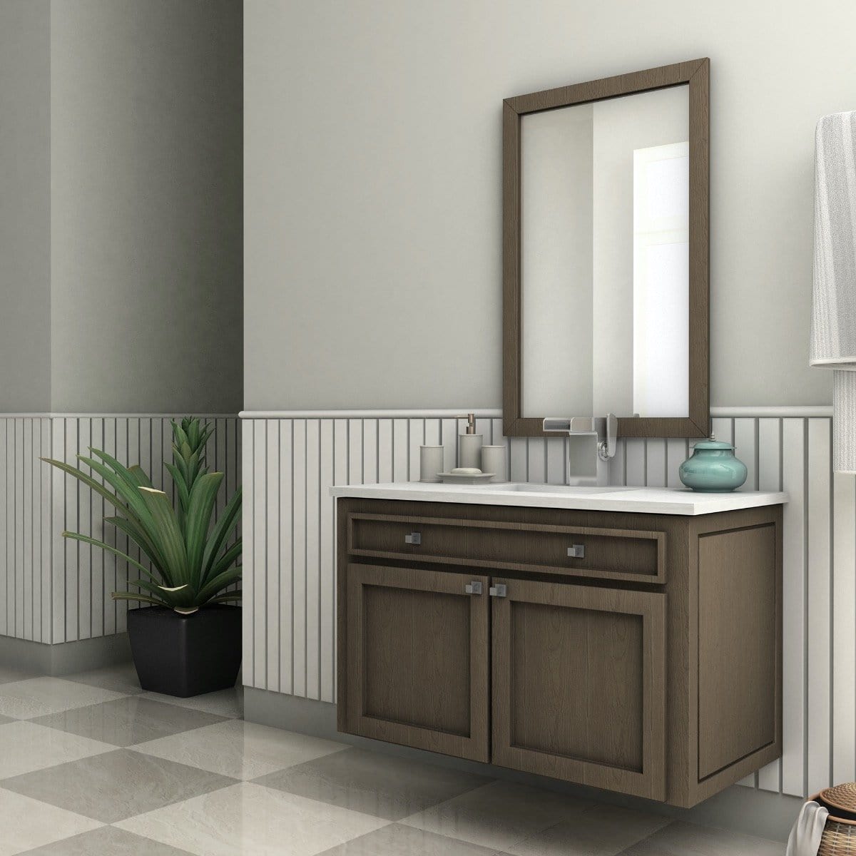 Modern bathroom design featuring ZLINE Diamond Peak Bath Faucet, elegant vanity and mirror with stylish decor.