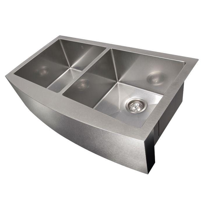 ZLINE Niseko Farmhouse 36" Apron Mount Double Bowl Sink in Satin Stainless Steel (SA50D-36S) image showcasing its design.