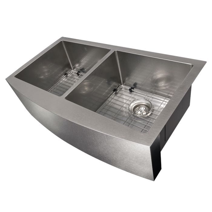 ZLINE Niseko Farmhouse 36" Apron Mount Double Bowl Sink in Satin Stainless Steel (SA50D-36S) top view.