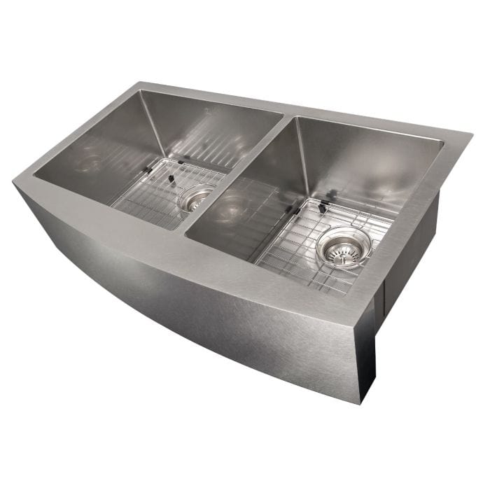 ZLINE Courchevel Farmhouse 36" Apron Mount Double Bowl Sink in Satin Stainless Steel (SA60D-36S) top view.