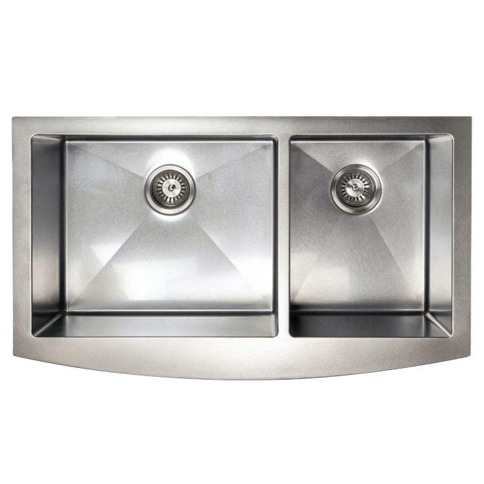 ZLINE Courchevel Farmhouse 36" Apron Mount Double Bowl Sink in Satin Stainless Steel (SA60D-36S) top view image.
