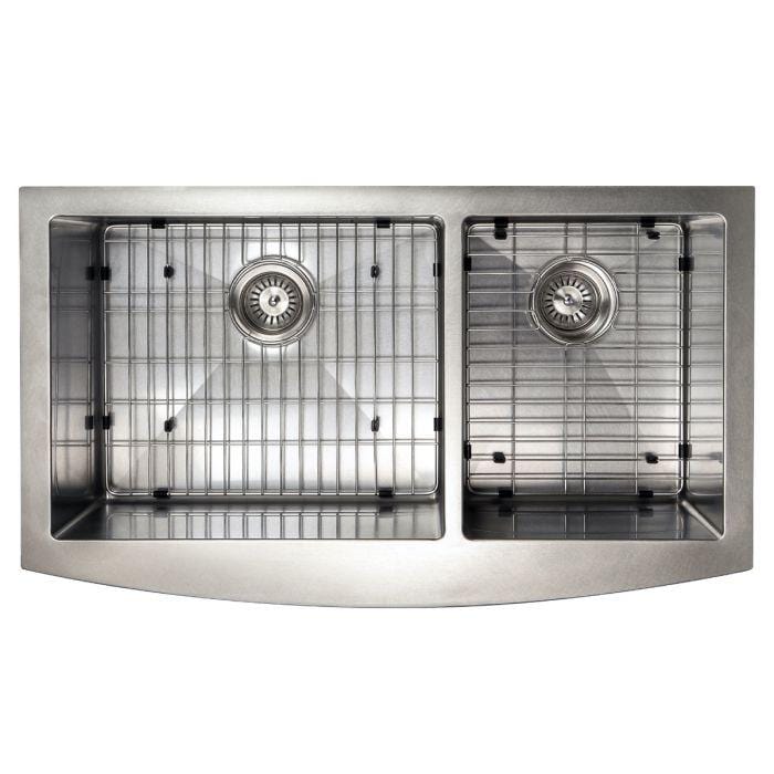 ZLINE Courchevel Farmhouse 36" Apron Mount Double Bowl Sink in Satin Stainless Steel (SA60D-36S) with grid racks