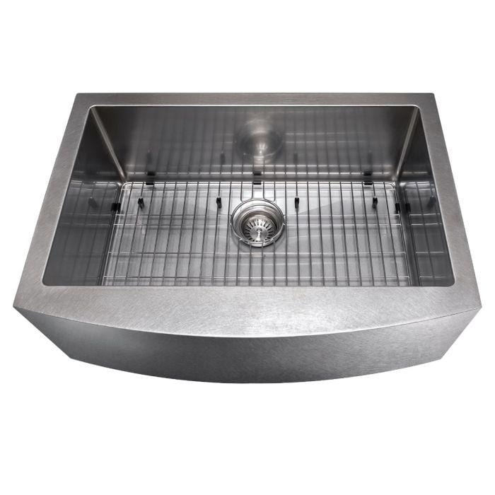ZLINE Zermatt Farmhouse 30" Apron Mount Single Bowl Sink in Satin Stainless Steel (SAS-30S) overhead view with grid.