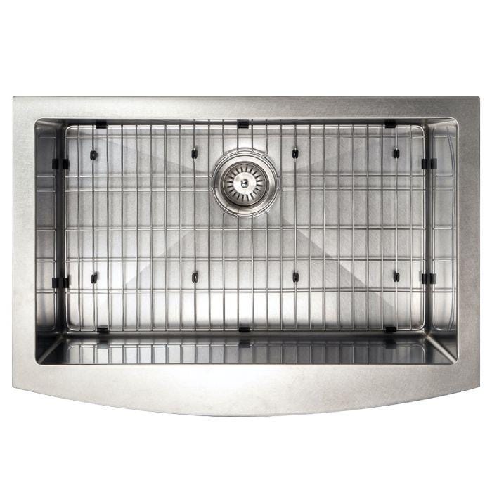 ZLINE Zermatt Farmhouse 30" Apron Mount Single Bowl Sink in Satin Stainless Steel (SAS-30S) top view with grid.