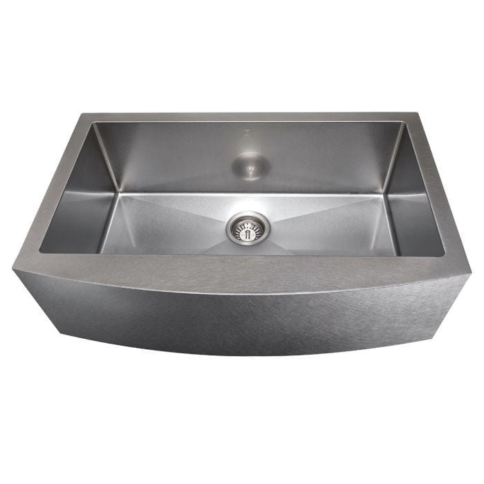 ZLINE Vail Farmhouse 33" Apron Mount Single Bowl Sink in Satin Stainless Steel (SAS-33S) with a sleek finish.