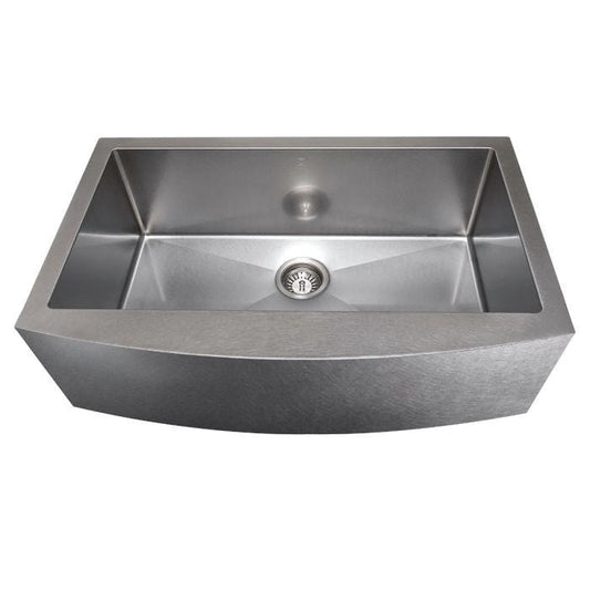 ZLINE Vail Farmhouse 33" Apron Mount Single Bowl Sink in Satin Stainless Steel (SAS-33S) with a sleek finish.