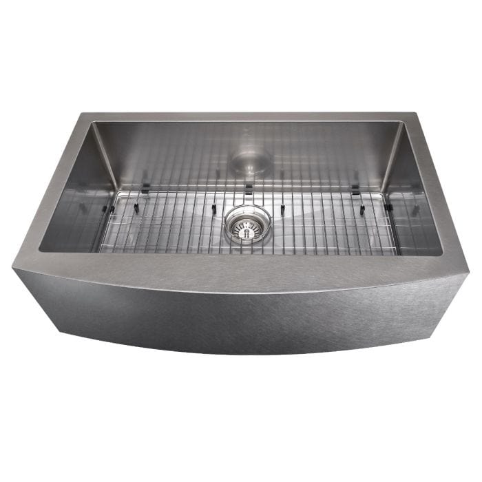 ZLINE Vail Farmhouse 33" Apron Mount Single Bowl Sink in Satin Stainless Steel (SAS-33S) overhead view with grid.