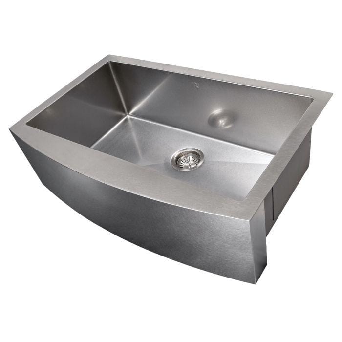 ZLINE Vail Farmhouse 33" Apron Mount Single Bowl Sink in Satin Stainless Steel (SAS-33S) showcasing sleek design.