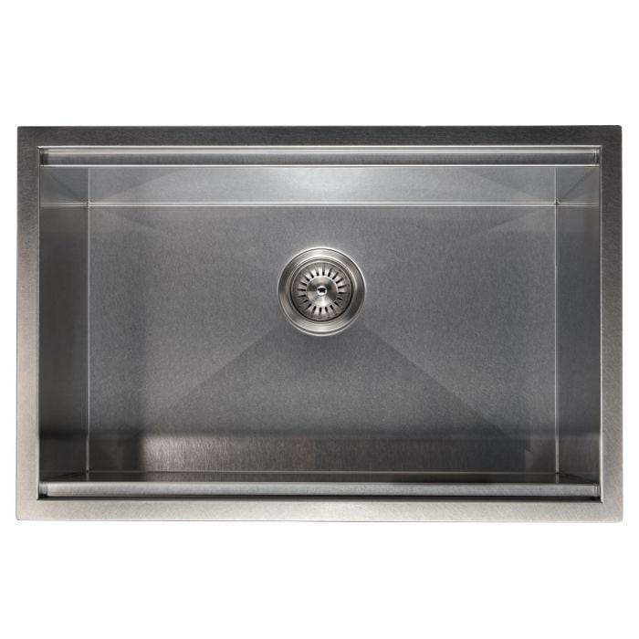 ZLINE Garmisch 27" Undermount Single Bowl Sink in Satin Stainless Steel with Accessories (SLS-27S) view from above.
