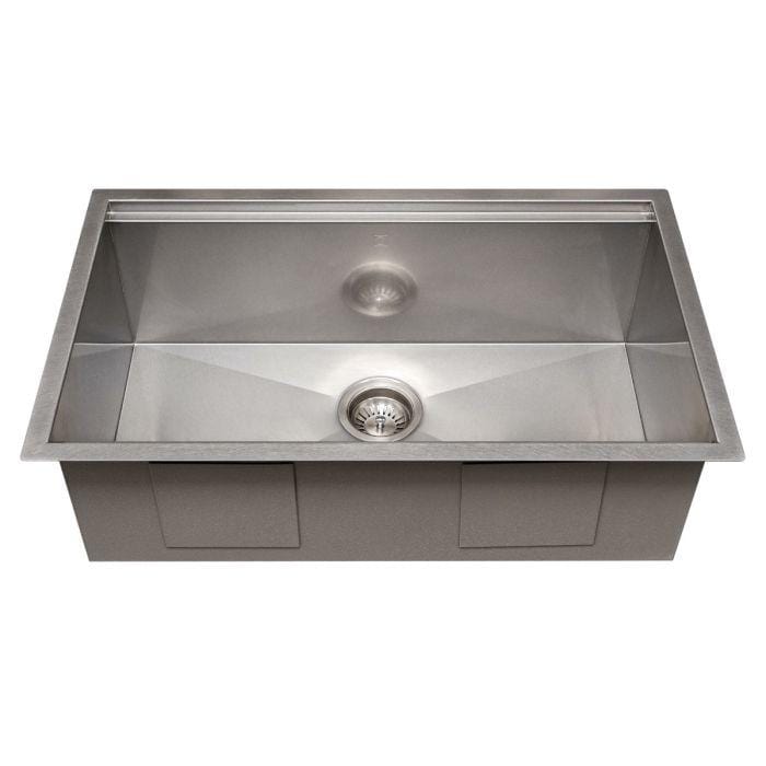 ZLINE Garmisch 30" Undermount Single Bowl Sink in DuraSnow® Stainless Steel with Accessories (SLS-30S) top view.