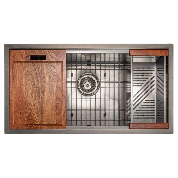 ZLINE Garmisch 33" Undermount Single Bowl Sink in DuraSnow® Stainless Steel with Accessories (SLS-33S) top view
