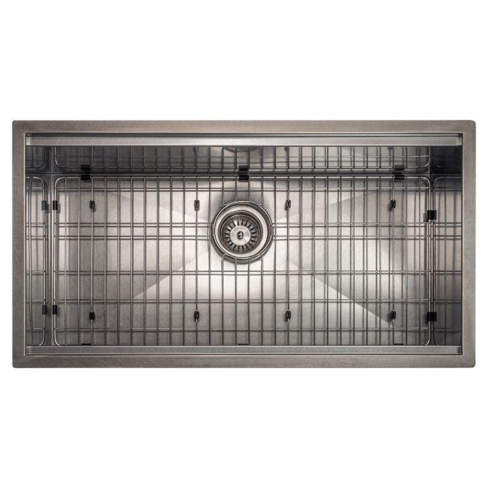 ZLINE Garmisch 33" Undermount Single Bowl Sink in DuraSnow® Stainless Steel with Accessories (SLS-33S) top view.