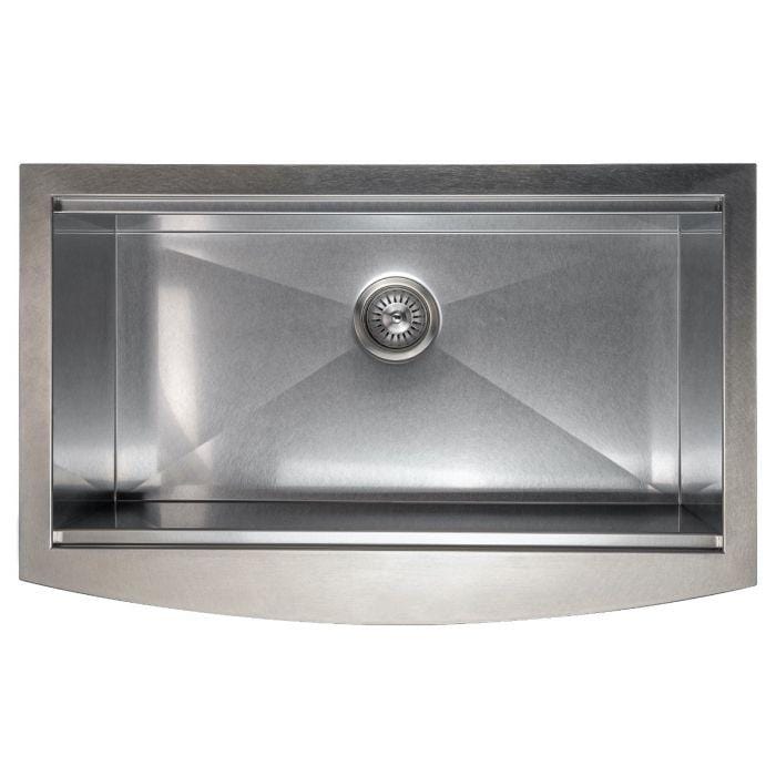 ZLINE Garmisch 33" Undermount Single Bowl Sink in Satin Stainless Steel with Accessories (SLSAP-33S) view from above.