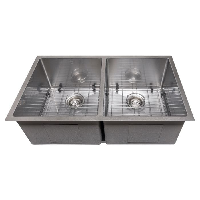 ZLINE Anton 33" Undermount Double Bowl Sink in DuraSnow® Stainless Steel (SR50D-33S) with sleek design.