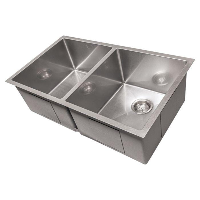 ZLINE Anton 33" Undermount Double Bowl Sink in DuraSnow® Stainless Steel (SR50D-33S) with dual basins.