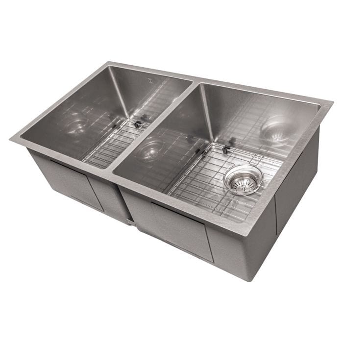 ZLINE Anton 33" Undermount Double Bowl Sink in DuraSnow® Stainless Steel (SR50D-33S) with compact design.