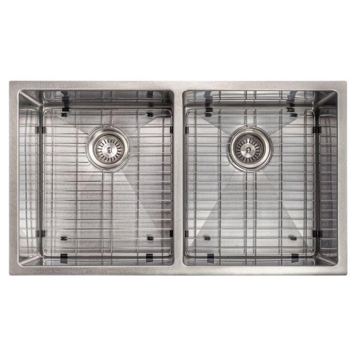 ZLINE Anton 33" Undermount Double Bowl Sink in DuraSnow® Stainless Steel (SR50D-33S) overhead view.