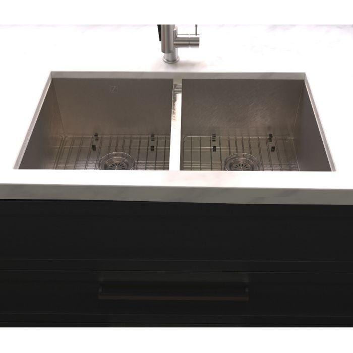 ZLINE Anton 33" Undermount Double Bowl Sink in DuraSnow® Stainless Steel (SR50D-33S) with dual compartments.