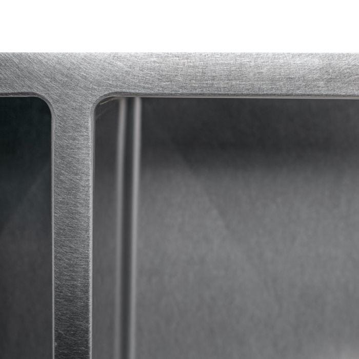 ZLINE Anton 36" Undermount Double Bowl Sink in DuraSnow® Stainless Steel (SR50D-36S) close-up detail.